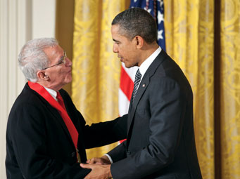 President Barack Obama awards the 2011 National Humanities Medal to Teofilo Ruiz in the East Room of the White House. Official White House Photo by Chuck Kennedy.